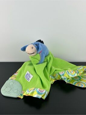 Vintage Winnie The Pooh Eeyore Green Security Blanket Lovey Plush Teether
